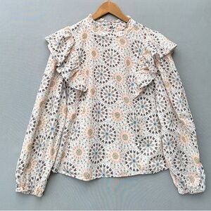 a.n.a Floral Ruffle Blouse - Cream and Pink